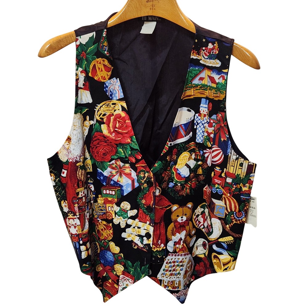 Vintage 111 Main Christmas Vest NWT Nutcracker Santa Teddy Bear Novelty L/XL